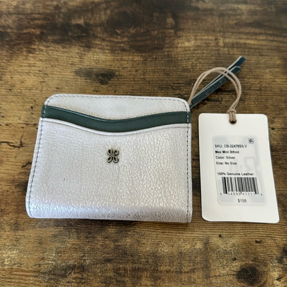 NWT HOBO Leather Silver & Green “Max” Bifold Wallet